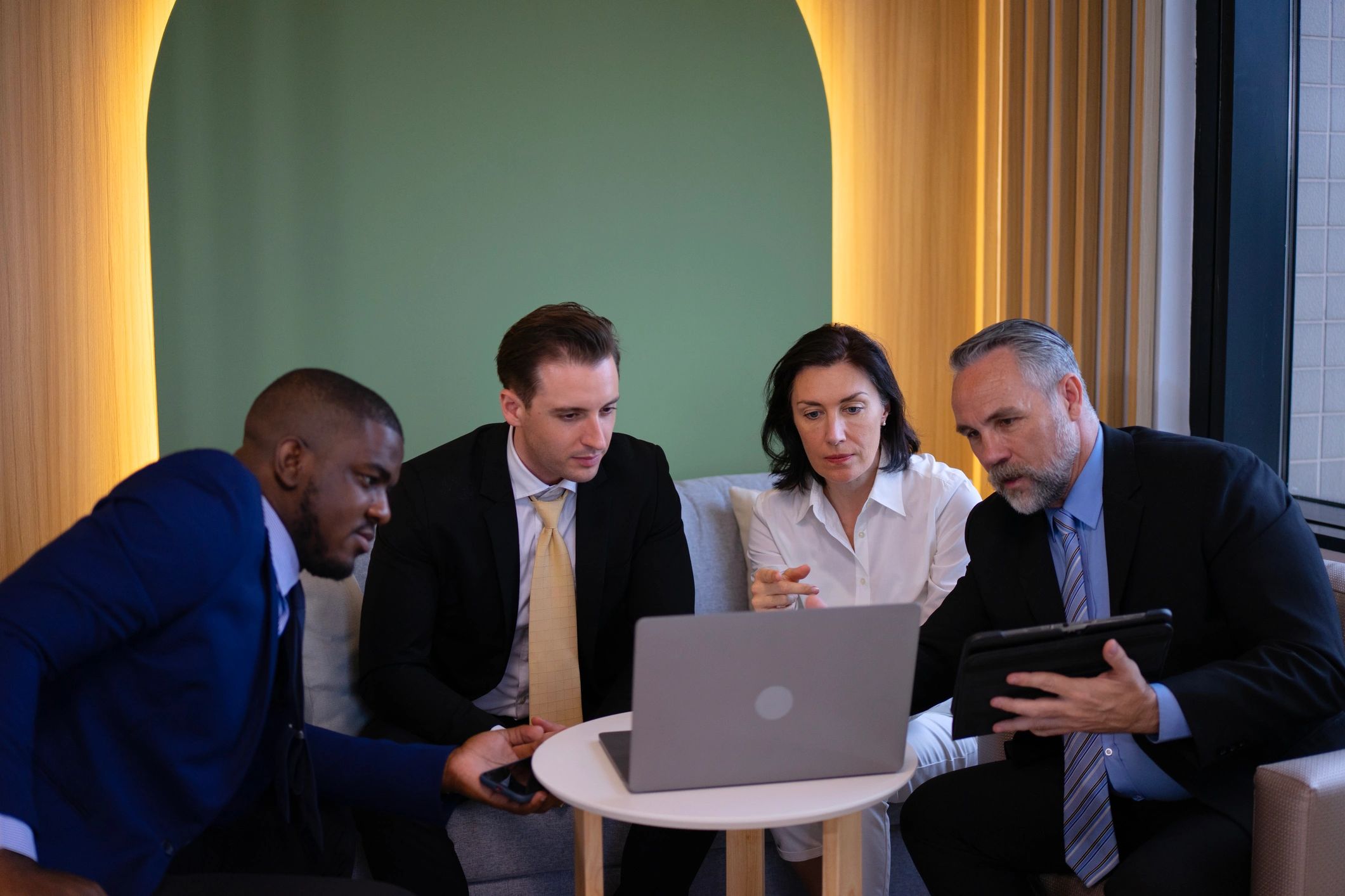 Business professionals collaborating during a team meeting